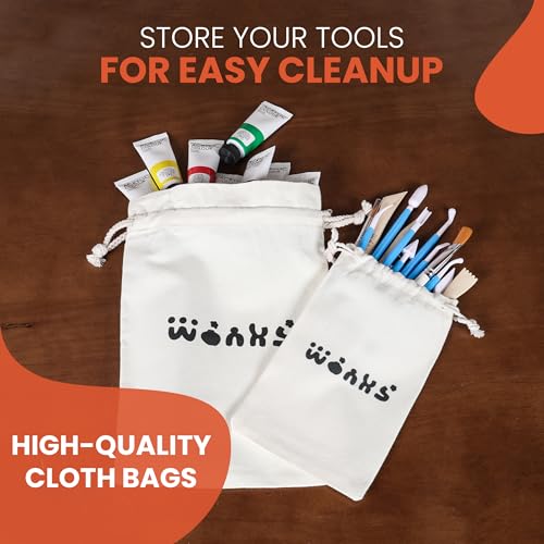 Wonks Air Dry Clay Pottery Kit for Adults & Kids - 30 Piece Kit - Acrylic Paint & Sculpting Tools Included - Carving Tools, Sponge & More - A Complete Beginners Pottery Set - 2KGs of Clay Included