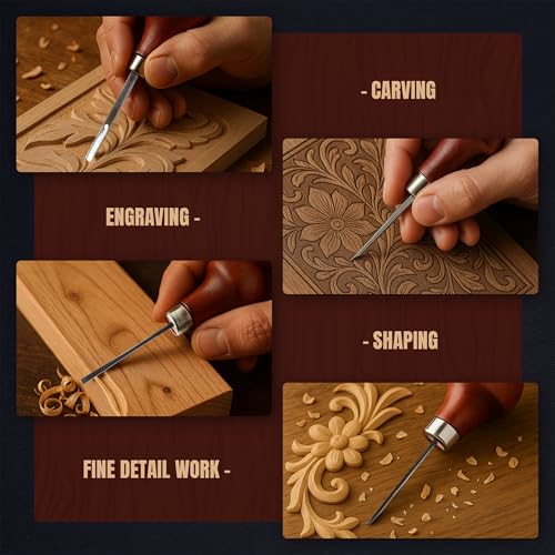 UJ Ramelson Wood Carving Tools Palm Set for Woodworking, Fine Miniature Detail, Stamp Making, Tile Etching, Mini Chisel and Gouge, 5 Pieces