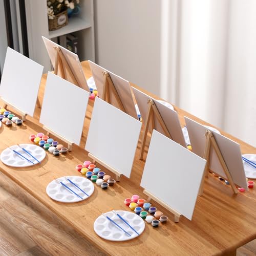 Qilery 24 Set 8 x 10 Inch Canvas Boards and Easel for Painting, Acrylic Paint Strips, Brushes, Palettes, Art Painting Kits for Artists Beginners Oil Acrylic Craft Party Favors - size: 8" X 10"