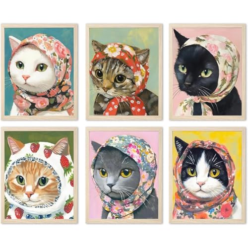 DAZZLEDOTS 6 Pack Funny Cat Diamond Art Kits for Adults, Babushka Cats Diamond Painting Kits for Beginner DIY 5D Full Drill Diamond Dots Crafts for Home Wall Decor Gifts 12x16 Inch - color: DD105