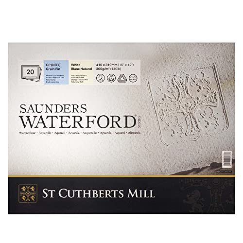 St Cuthberts Mill Saunders Waterford Watercolor Paper T46330051011E 300 g/m², fine Grain, Watercolor Block 41 x 31 cm, glued All Around, 20 Sheets, Natural White - size: ['420 x 310 mm']