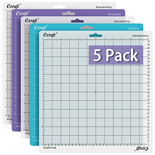 Ecraft 12x12 Cutting Mat 5-Pack for Silhouette Cameo 5/4/3/2/1, Variety Grip (StrongGrip, StandardGrip, LightGrip), Gridded Non-Slip Replacement Mats for Crafts, Quilting & Sewing - color: Multicolor - LightGrip (1), StandardGrip (3), StrongGrip (1) (5 pa