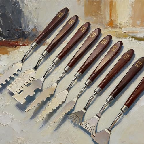 9pcs Stainless Steel Spatula Palette Knife - Palette Knife Set Painting Tools Metal Knives Wood Handle with Different Shapes and Sizes for Oil, Canvas, Acrylic Painting