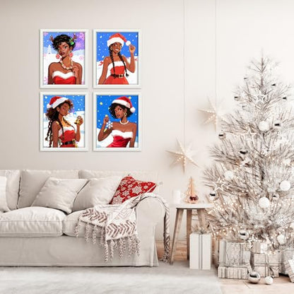 Nuberlic Christmas Pre Drawn Canvas Painting Kits for Sip and Paint Party Black Girls Hangout Yule Girls Paint and Sip Party Supplies Xmas Home Decorations Gifts 10Pcs 8x10 inch - size: 8x10, style: Christmas girl