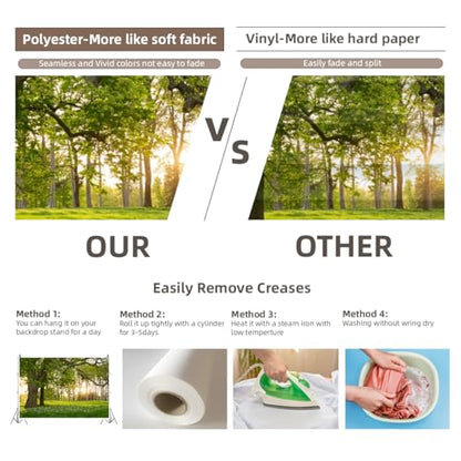 7x5ft Garden Spring Scenery Backdrop Rainforest Tropical Grassland Flowers in the Sunlight Nature Landscape Green Tree Photo Background for Camping Picnic Outdoor Party Bedroom Living Room - size: 7x5ft-polyester