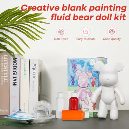YONXID DIY Fluid Bear Painting Kit - Fluid Art Pour Paint Bear Set - Full Drip Paint Bears Kit with Spill Tray & Apron for Family Activity, Date Night, and Holiday Gifts, 9.05 Inches, Gold+Black+Gray - color: gold+black+gray(Easy DIY)