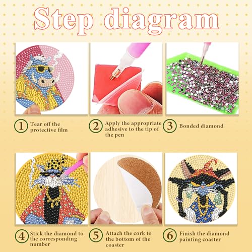 DOTSOPS 6 Pack Cat Diamond Painting Coasters Kits with Holder for Beginners - color: Ecat-a