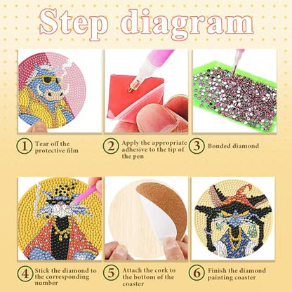 DOTSOPS 6 Pack Cat Diamond Painting Coasters Kits with Holder for Beginners - color: Ecat-a