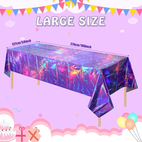 3 Pack Iridescent Purple and Blue Kpop Plastic Tablecloth 54x108 Inch, Holographic Laser Disposable Table Cover, Rectangle Purple and Blue Table Cloth for Kpop Halloween Birthday Party Decorations - color: Kpop Purple