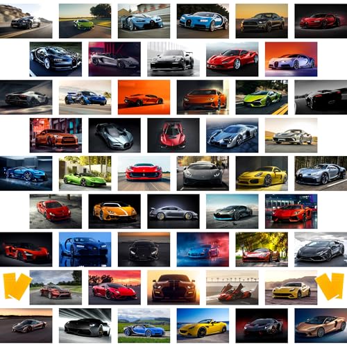 Libemz, 50 Pcs Car Posters - Aesthetic Sports Cars Wall Collage Kit, Wall Art for Boys Room Bedroom, Dorm Decor, Race Car Room Decor, Man Cave Decor, 4x6 inches (Cars) - color: Cars