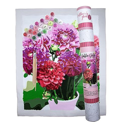 Pink Picasso Paint by Number Kit, for Adults & Teens,16x20, Dahlia Delight | Botanical Floral Collection, Acrylic Paints and Brushes included, Pre-printed high quality canvas, DIY art kit, Gift-ready - color: Dahlia Delight