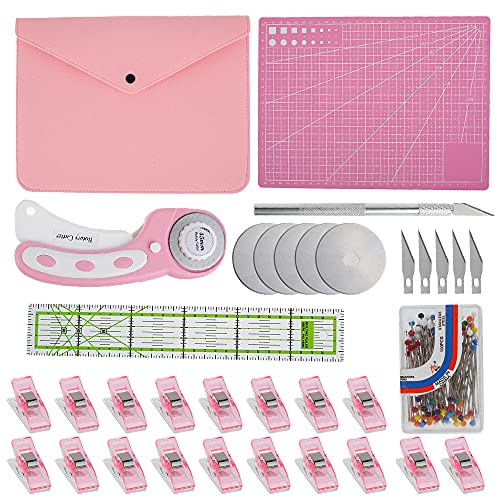 Abizarch Rotary Cutter Set - 45mm Rotary Fabric Cutter, A4 Cutting Mat, Self Healing Sewing Mats, Quilting Ruler and Fixing Clips, Craft Knife Set, Ideal for Crafting, Sewing, Patchworking