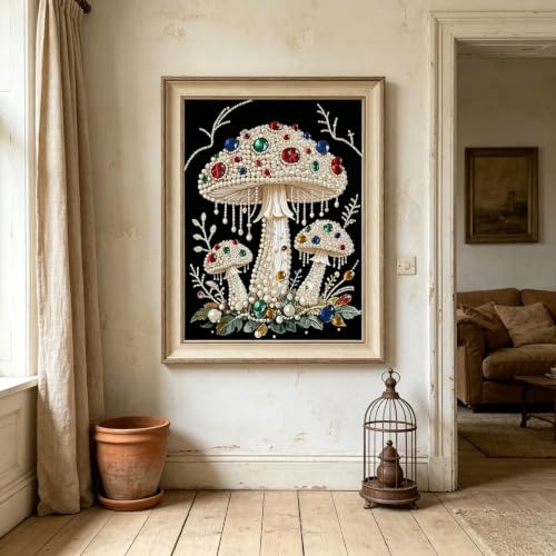 Pearl Diamond Painting Kits for Adults, Diamond Art for Mushroom 12x16In - color: PL13-1