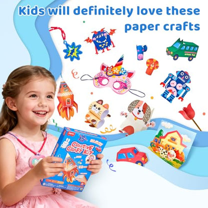JoyCat Zero-Prep Craft Kit for Kids Ages 4-8, 23-Project Craft Box | All-in-one craft box includes 23 projects, safety scissors, diamond art and an LED light-up 3D craft for creative play.