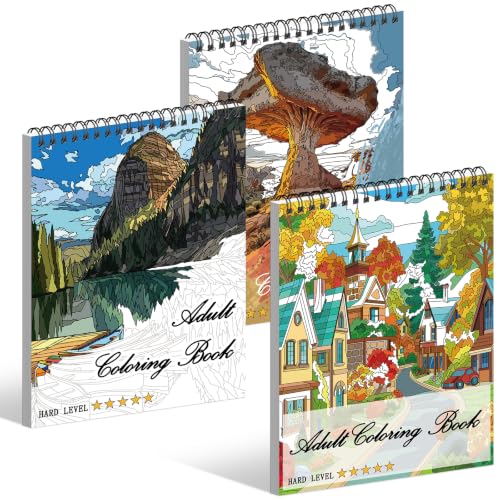 Kalysky Landscapes Adult Coloring Book Set of 3 - Complex Nature Landscapes & Iconic Architecture | Desert, Ocean Forests, Modern Wonders | Coloring Books for Adult Relaxation - color: Nature Landscapes