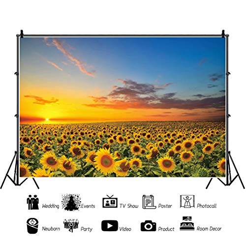 shensu Vinyl 10x7ft Sunflowers Backdrops for Photography Beautiful Flowers Field Sunset Sky Photo Background Newborn Girls Boys Adults Wedding Photo Portrait Decor Studio Props - size: 10x7ft
