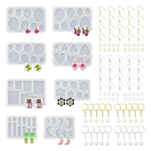 Resin Jewelry Molds, 128 Pcs Multiple UV Resin Earring Mold with Holes, Basic Epoxy Keychain Kits Bundle Complete Set, Necklace Pendant Moldes para Resina Epoxica for Female - color: 128pcs Jewelry Molds