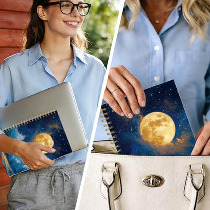 INFUNLY Lunar Space Notebook Journal 160 Pages 5.5x8.3 Inch Moon Stars Spiral Notebook Bleed-Proof Paper Lay-Flat Metal Coil Starry Sky Design Writing Pad For Note Taking School Office Women Gift