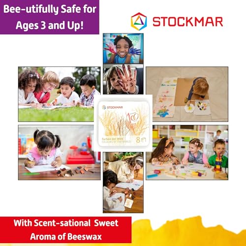 Stockmar Beewax Crayons Set of 8 Blocks, Colors of the World - Skin Tone Crayons, Waldorf Art Supplies, in tin case