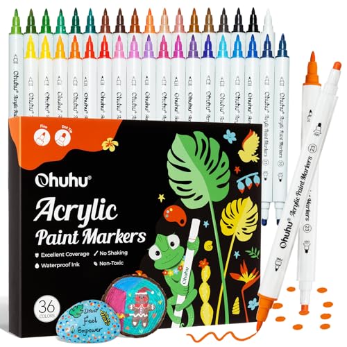 Ohuhu Acrylic Paint Markers 36 Colors Fine & Dot Acrylic Markers - Akaka