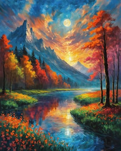 ldazao Mountain Paint by Numbers Kit for Adults Beginner Landscape Adult Paint by Number Kits On Canvas Adults' Paint-by-Number Oil Painting Kits for Gift Home Wall Decor 16x20 Inch - color: SZ001