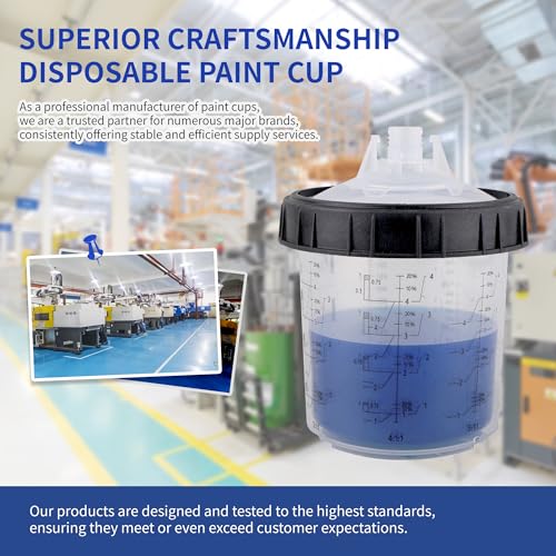 Disposable Paint Gun Cup, HVLP Paint Sprayer Gun Mixing Cups | 20 Ounce(600ML) Kit with 50 Cups and Lids System, Suitable for Automotive, Car Painting And Furniture - size: 20 ounce