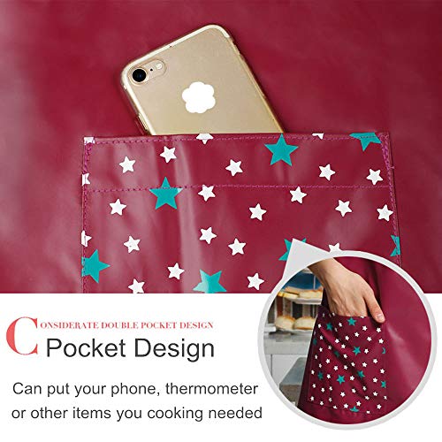 PU Kitchen Oil and Waterproof Aprons for Women with Pocket for Cooking Washing - color: Blue