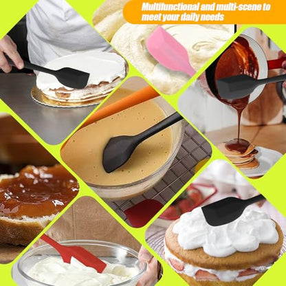 4 PCS Silicone Spatula,Rubber Spatula with Stainless Steel Core11 Inch Non-scratch Baking Cooking 8Inch Spatula Set Flexible Heat Resistant (Black) - color: large&mini