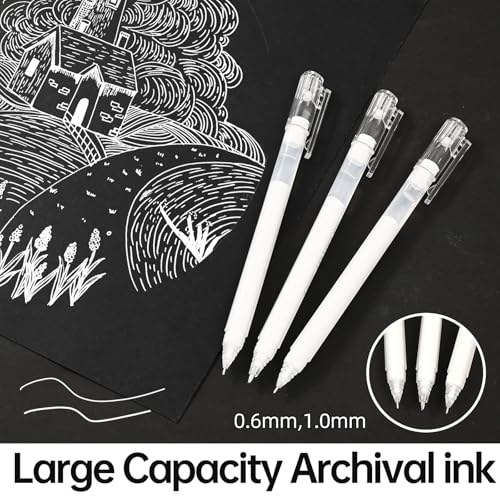 GETHPEN White Gel Pen Set, Opaque Archival Ink 0.6/1.0mm for Black Paper - size: 1 Count (Pack of 6), style: 6 Pack White