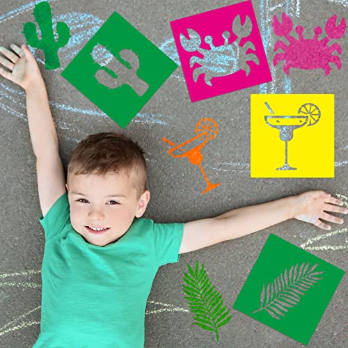 Henoyso 24 Pcs Summer Aloha Stencil for Kids 8 Inch Reusable Templates | Plastic, Drawing Painting Templates, Flamingo, Tree, Hawaii, Pink, Green, Toddlers, Wood Paper Scrapbook, DIY Art Crafts - style: Flamingo Style