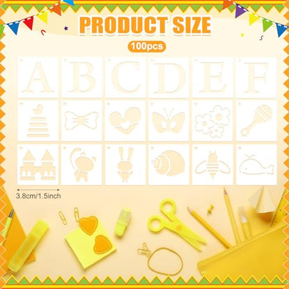 Fainne 100 Pcs 1.5 Inch Small Stencils for Crafts,Letter, Baby Shower | Reusable Painting Stencils for Wood Wall Card Making Scrapbooking Journaling, Portable Craft Templates - style: Letter, Baby Shower