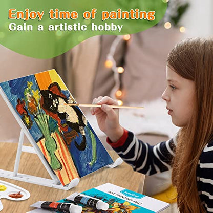 koseibal Kids Acrylic Paint Set with Canvas, Easel, More Art Supplies - color: 24 acrylic paints