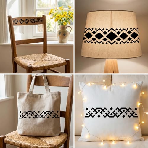 Aztec Stencils, 16Pcs Reusable Boho Border Templates, Geometric Templates for Painting on Walls, Wood, Furniture & Canvas, Tribal Stencils for Home Decor, 11.8" x 3"