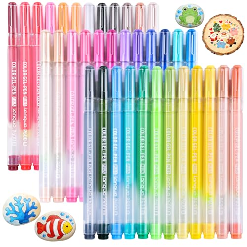 36 Colored Gel Pens Set, Glitter Gel Pens for Adult Coloring Books, No Bleed Through Acrylic Paint Markers, Medium Point Art Colored Pens Kit for Drawing, Sketching - color: 36 Colors