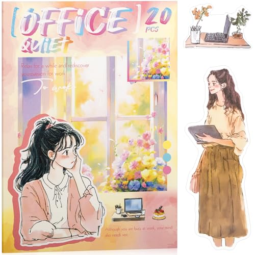 Quiet Office Sticker Scrapbooking Supplies for Junk Journal, 20 Sheets PET Stickers - Vintage Journaling Stickers, Ephemera Sticker Book Pre Cut(TZ-009-008) - style: Quiet Office