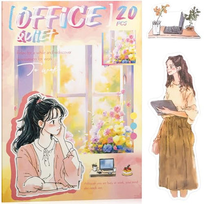 Quiet Office Sticker Scrapbooking Supplies for Junk Journal, 20 Sheets PET Stickers - Vintage Journaling Stickers, Ephemera Sticker Book Pre Cut(TZ-009-008) - style: Quiet Office