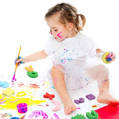 Gejoy 64 Pieces Sponge Painting Kit for Kids Alphabet Numbers Animal Paint Sponges Models Art Craft Drawing Tools for Kids Toddlers Educational Bathroom