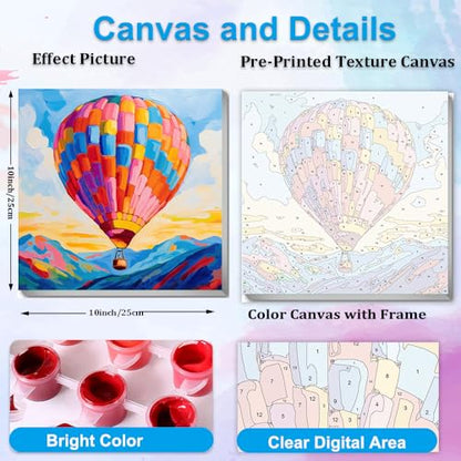 Artunion Framed Paint by Numbers Kit for Adults Beginners & Kids Ages 8-12,Hot Air Balloon Paint by Number with Frame,Abstract Paint by Numbers Kit on Canvas 10 * 10 Inch Without Easel - color: ZXT-336-F