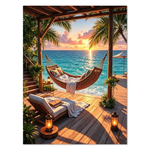 WULINHUAFA Seaside Diamond Painting Kits for Adults 12x16 inch | Hammock Diamond Art Kits for Beginner, 5D Full Round Drill Gem Art Painting Kits for Home Wall Decor - color: Hammock