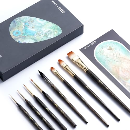 Artify Watercolor Brushes - Collaboration with Painter Stephanie Law, 8Pcs Watercolor Brush Set Professional Bionic Hair, High Paint Capacity & Tip Retention, Round, Detail, Filbert, Quill Brushes