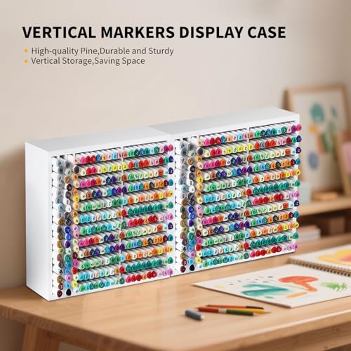 AUTOARK Wooden Marker Storage Organizer,White,AHK-066 | Holds 270 Markers,Pens,Pencils & Art Supplies,Vertical Space-Saving Desk Storage - size: 270 Markers