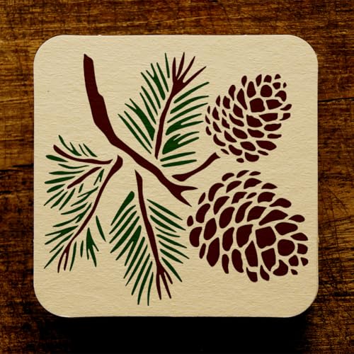 Pine Cone Stencil for Painting on Wall 11.8 x 11.8 Inch Reusable Plastic Craft Stencil for Painting on Wood Fabric Furniture, DIY Home Decor Stencils | 11.8" x 11.8" Plastic Craft Stencil, Pine Cone Wall Stencil, DIY Home Decor Template for Wood Fabric Fu