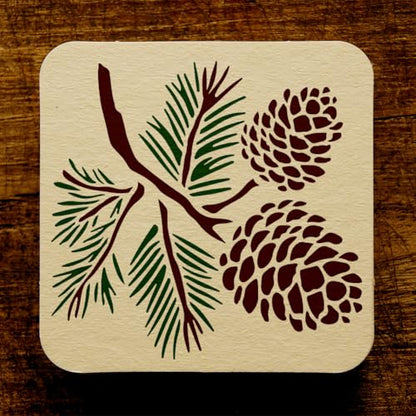 Pine Cone Stencil for Painting on Wall 11.8 x 11.8 Inch Reusable Plastic Craft Stencil for Painting on Wood Fabric Furniture, DIY Home Decor Stencils | 11.8" x 11.8" Plastic Craft Stencil, Pine Cone Wall Stencil, DIY Home Decor Template for Wood Fabric Fu