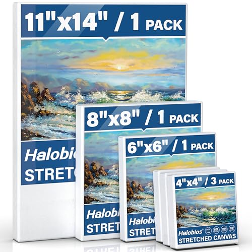 6 Packs Stretched Canvases for Painting with 4x4 Inch, 6x6 Inch, 8x8 Inch, 11x14 Inch, Painting Canvases for Acrylics,Oils & Other Media, 5/8 Inch Profile 100% Cotton Artist Framed Canvas - size: 6 Pack Mixed - 11×14IN 8×8IN 6×6IN 4×4IN