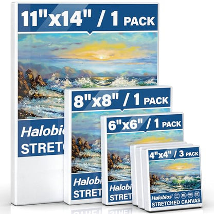 6 Packs Stretched Canvases for Painting with 4x4 Inch, 6x6 Inch, 8x8 Inch, 11x14 Inch, Painting Canvases for Acrylics,Oils & Other Media, 5/8 Inch Profile 100% Cotton Artist Framed Canvas - size: 6 Pack Mixed - 11×14IN 8×8IN 6×6IN 4×4IN