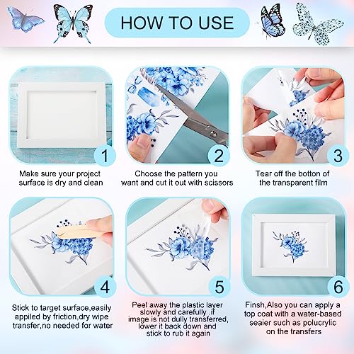 BBTO 12 Sheets Rub on Transfers for Crafts Wood Furniture DIY, 5.5" x 5.7" - style: Vivid Flower