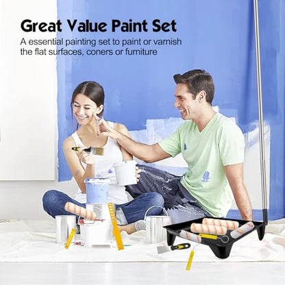 13pcs Paint Roller Set,Paint Rollers & Tray Set with Extension Pole,Includes a Paint Tray,Brush,Large and Mini Rollers & Sleeves,Paint Mixer,Scraper,Washing Rack,for Painting Walls & Ceilings