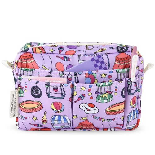 Multiple Pockets Portfolio Organizer with Zippered,Storage Pencil Pouch Bag - color: Purple Circus