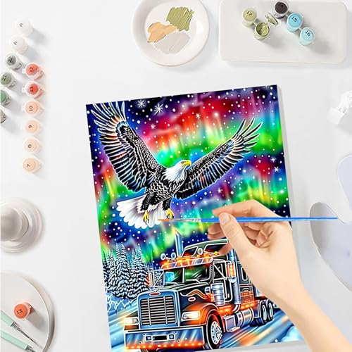 SENQAO Christmas Paint by Numbers for Adults Framed, Eagle Truck Adults' Paint-by-Number Kits, Adult Paint by Number Kits on Canvas, Acrylic Number Painting for Home Decor, 8x12inch - color: eagle