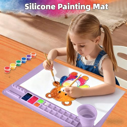 Silicone Painting Mat, 20"X16" Craft Mat,Large Art Mat Clay Mats | Paintbrush Holder, Nonslip Color Dividers Silicone Mats with Built in Cup for Painting, Table, Resin and DIY Purple - color: Purple